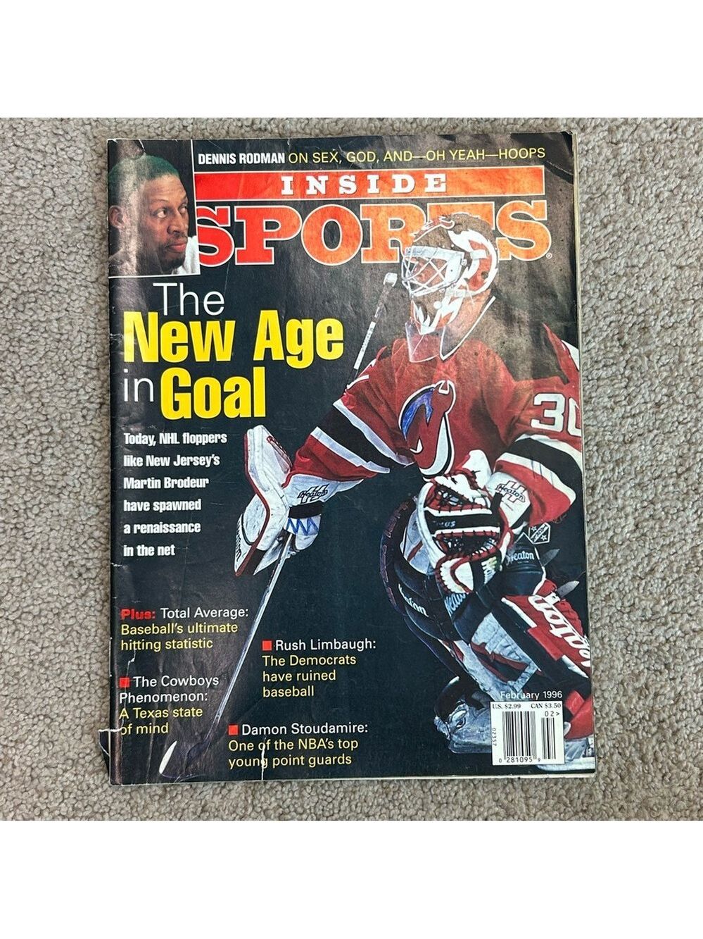 Vintage Inside Sports magazine 1996 featuring hockey goaltender Martin Brodeur